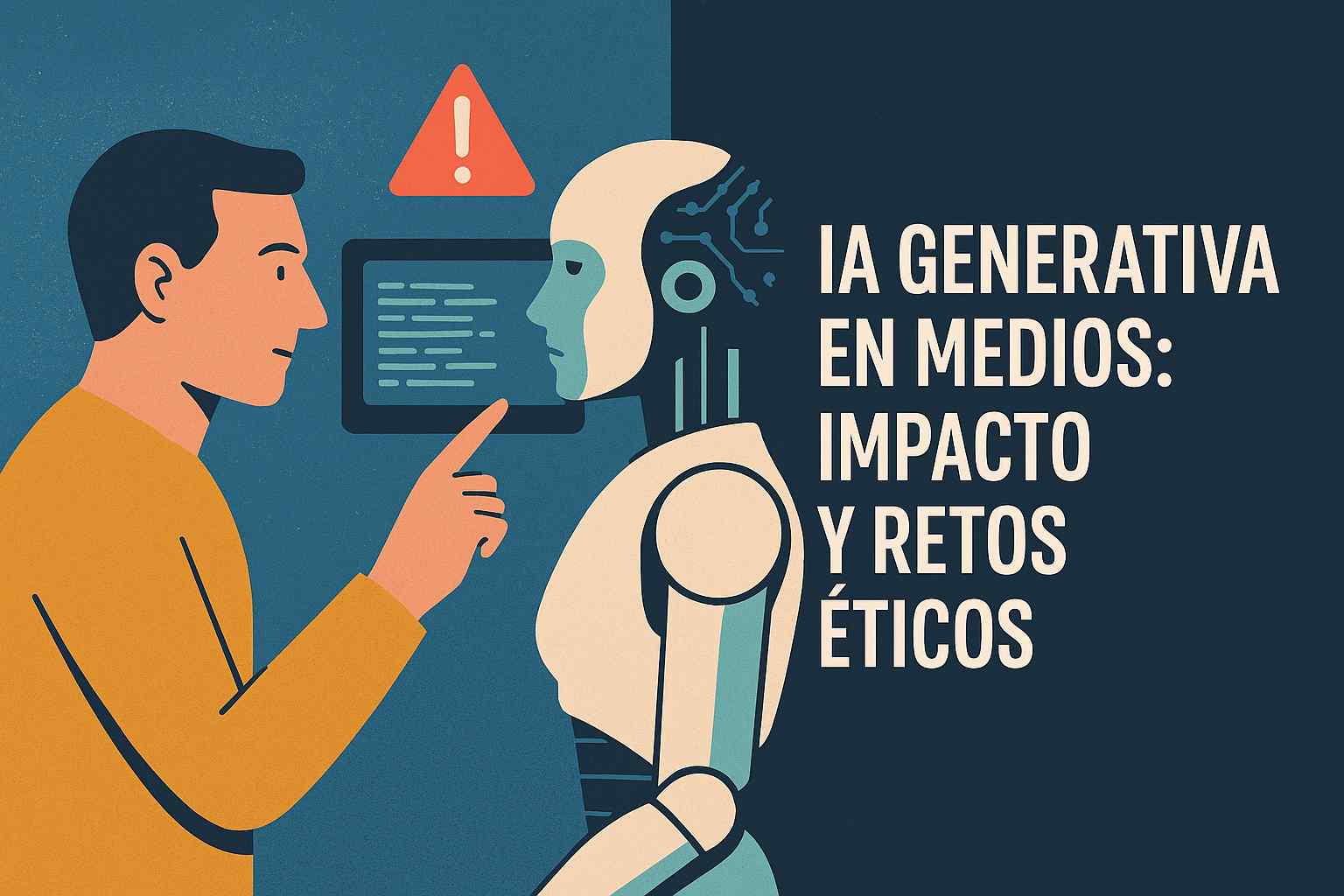 IA generativa en medios: impacto y 4 retos éticos 1 Ilustración sobre el impacto y los retos éticos de la ia generativa en medios de comunicación