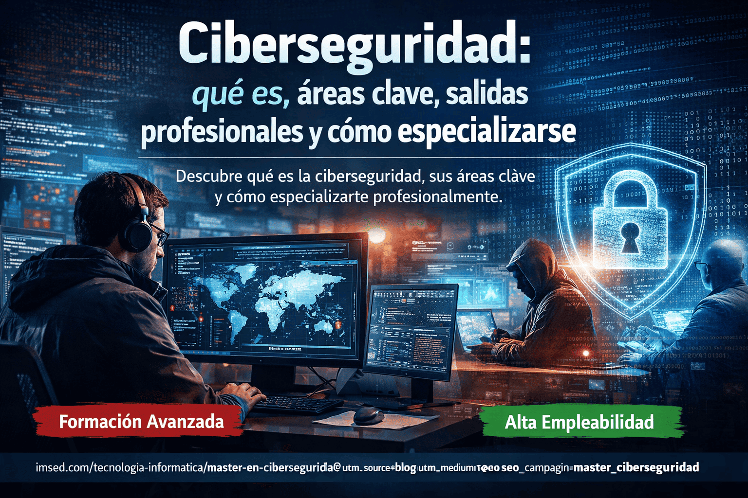 Especialista en ciberseguridad monitorizando amenazas digitales y protegiendo infraestructuras tecnológicas