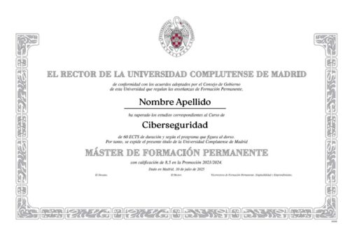 Máster en Ciberseguridad - UCM 26 DIPLOMA Ciberseguridad