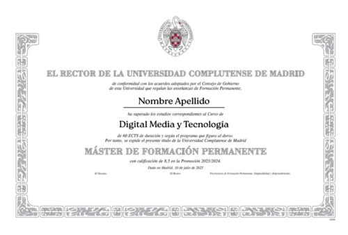 Máster en Digital Media y Tecnología - UCM 17 DIPLOMA Digital Media y Tecnologia