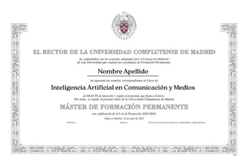 Máster en Inteligencia Artificial en Comunicación y Medios - UCM 17 DIPLOMA Inteligencia Artificial en Comunicacion y Medios