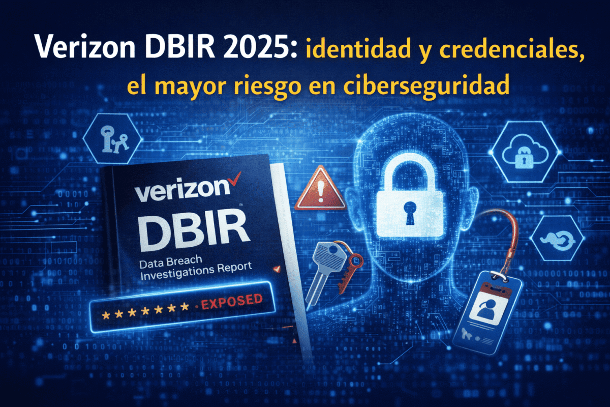 Verizon DBIR 2025 mostrando riesgos de credenciales, identidad digital y accesos en ciberseguridad